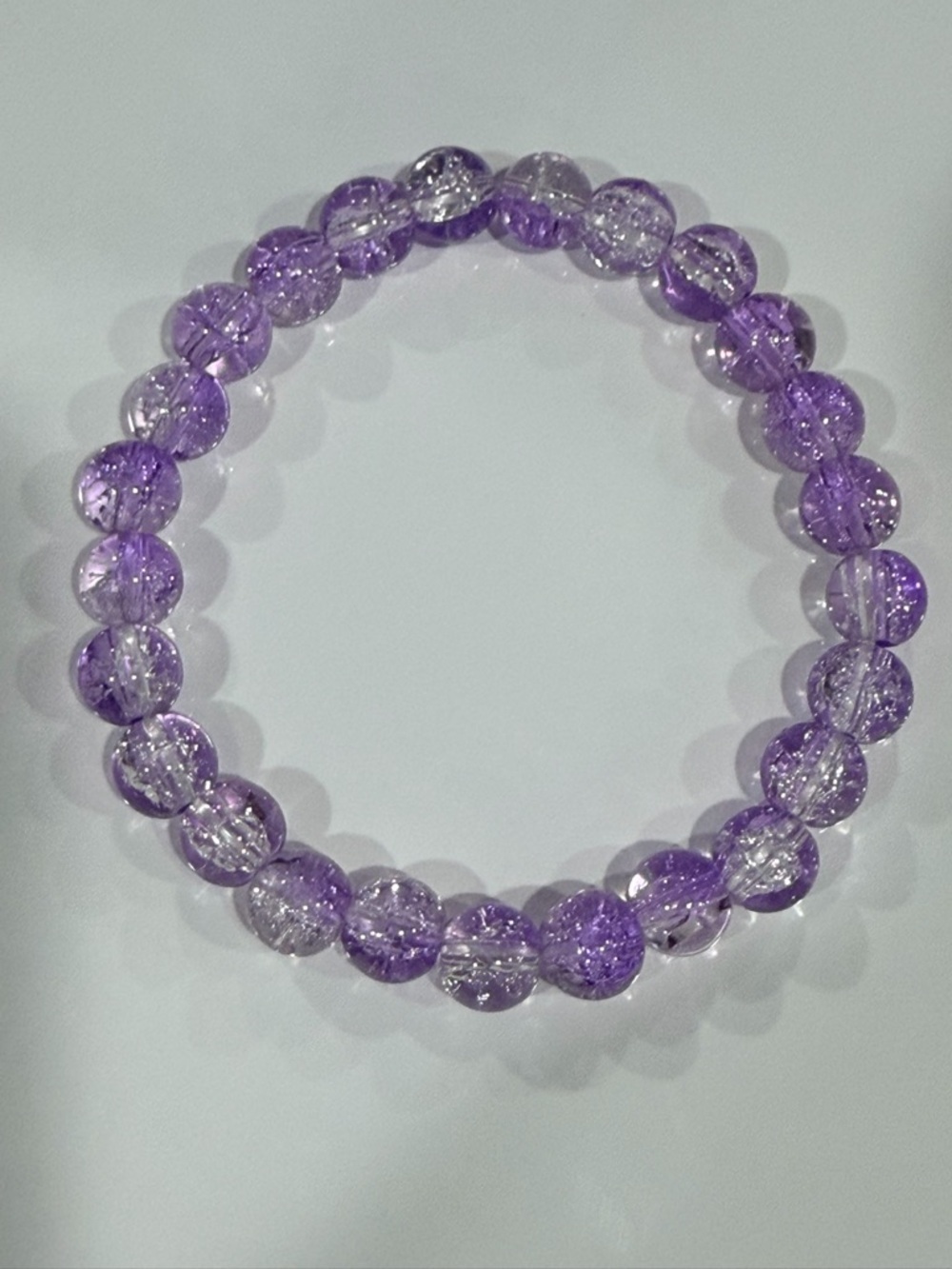 Purple Crackle Quartz Beaded Stretch Bracelet Handmade Crystal Jewelry 8mm